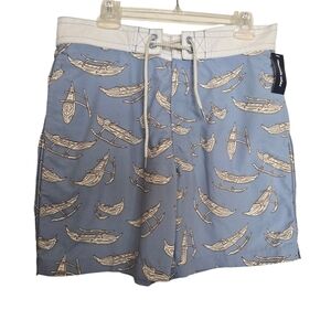 NWT Reyn Spooner Dietrich Wa'aopelli Nautical Blue and Cream Swim Trunks
